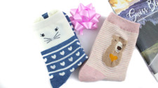 Cute Women's Girls Bear And Cat Cartoon Animated mixed Cotton Socks 2 Pairs 
