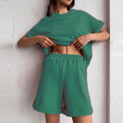 Ladies Loose Fit Solid Color Lounge Sets Women Beach Casual Elastic Waist - Bild 6 von 19