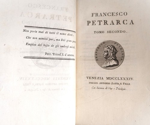 PETRARCA " Rime Sonetti Canzoni " Zatta 1784 - Parnaso Italiano Poema Canti - Foto 3 di 10