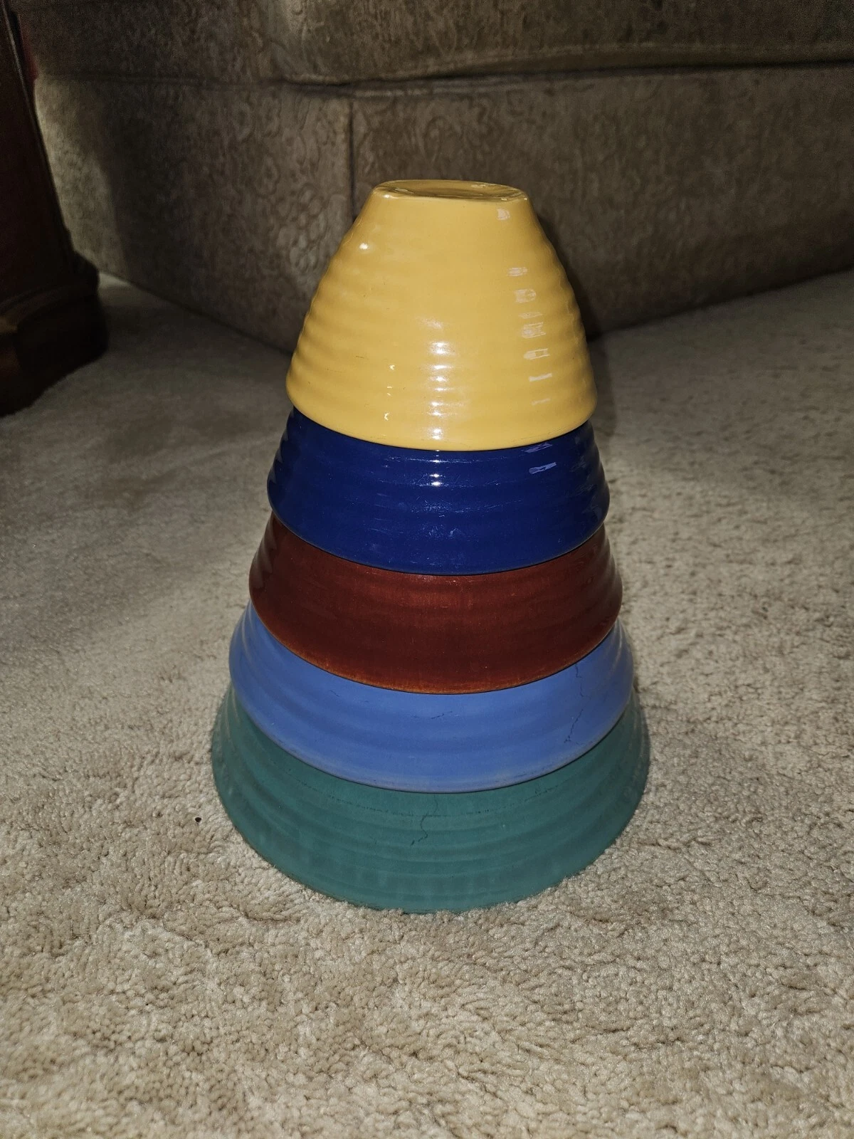 Vintage 5 Bauer Pottery Nest Ringware Mixing / Nesting Bowls - 5" To 9"