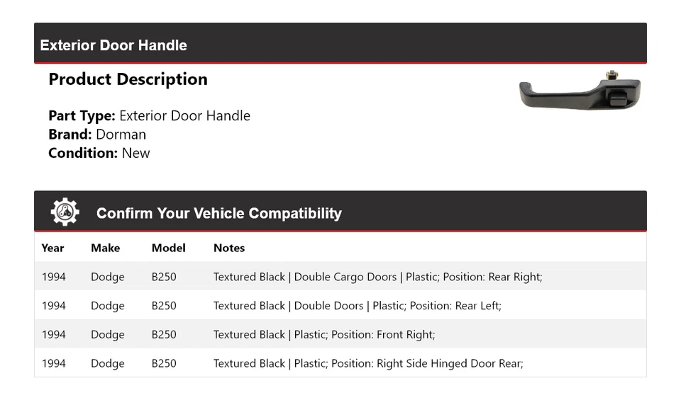 Manija de puerta exterior para Dodge B250 Dorman 1994 Foto 2 de 4