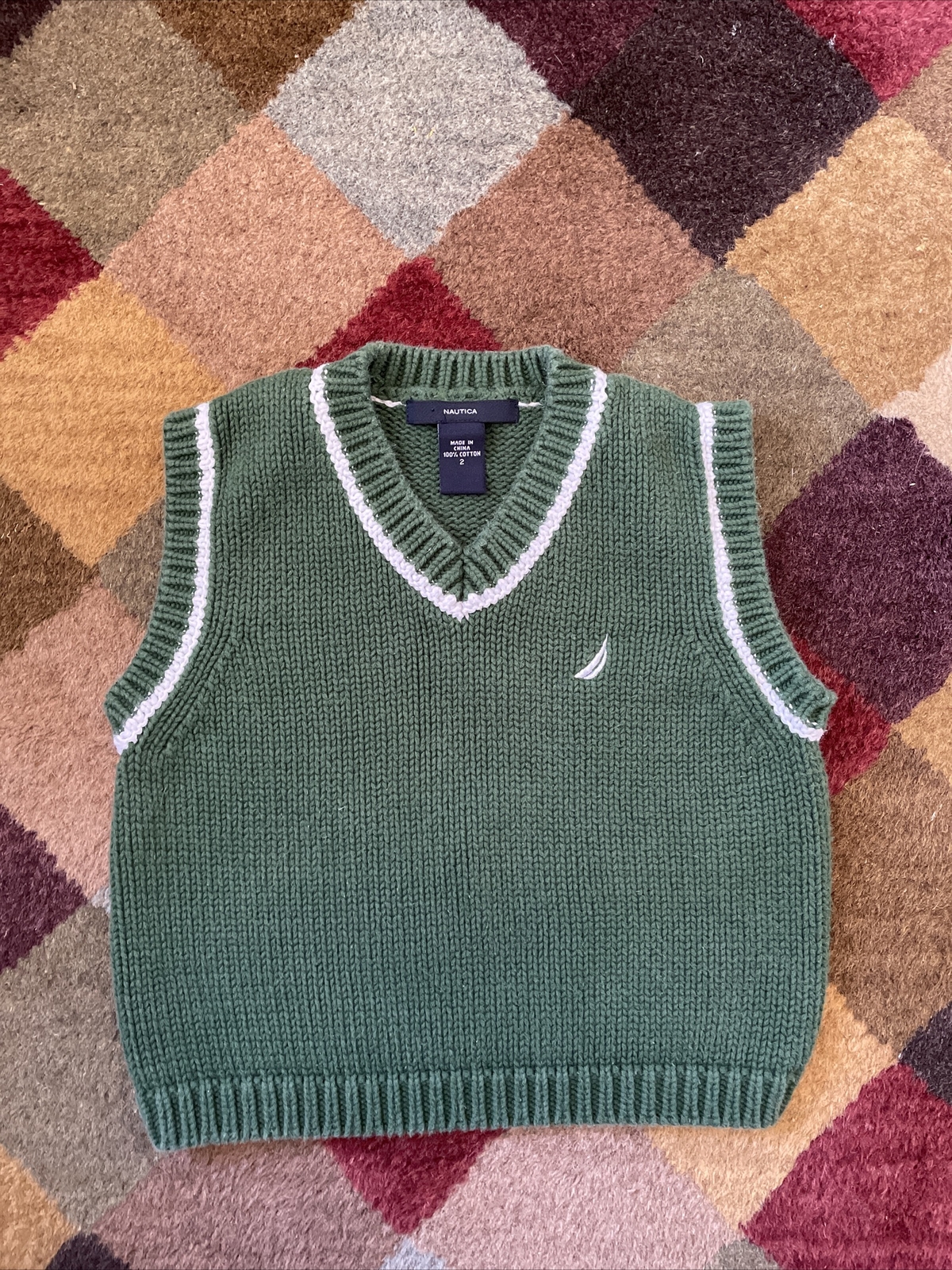 Nautica Boys Knit Green White Sweater Vest Sz 2 Cotton | eBay