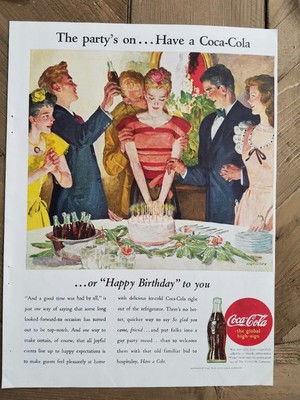 1945 Blonde Joyeux Anniversaire Fete Gateau Bougies Coca Cola Ad Ebay