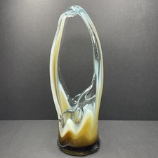 Vintage 1960s MCM Hand Blown Swirl Glass Murano Stretch Basket Vase Centerpiece