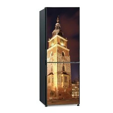 Kühlschrank Tür Aufkleber Klebefolie mittelalterlicher Rathausturm bei Nacht