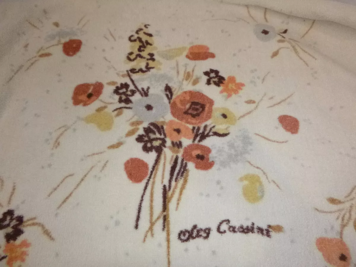 Vtg Penneys Oleg Cassini Plush Floral Bath Towel Off White Brown