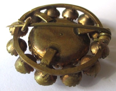 Broche Ronde Vintage Or - Cabochon Nacré Et Cristaux - Bijou Ancien