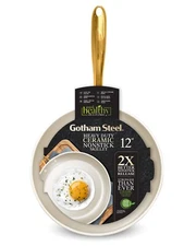 Gotham Steel Cream 12'' Nonstick Ceramic Fry Pan with Gold Stay Cool Handle