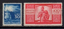 REPUBBLICA 1945/46 DEMOCRATICA 30 + 100 LIRE MNH** FIRMATI