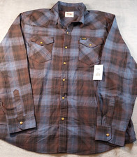 Wrangler Shirt Men's XL Long Sleeve Pearl Snap Black Blue Purple Plaid MSRP 70