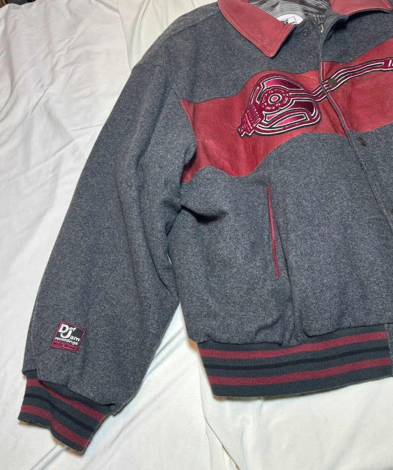Chaqueta Universitaria Def Jam Recordings 2000 De Colección 6XL GRAIL HIP-HOP Lana Cuero Foto 3 de 4