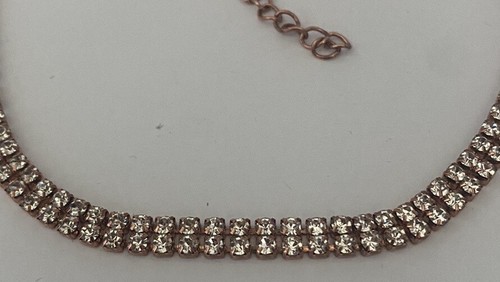 Vintage, Rose Gold Tone, Double Strand, Crystal Tennis Wrap Bracelet/Choker - Picture 6 of 14