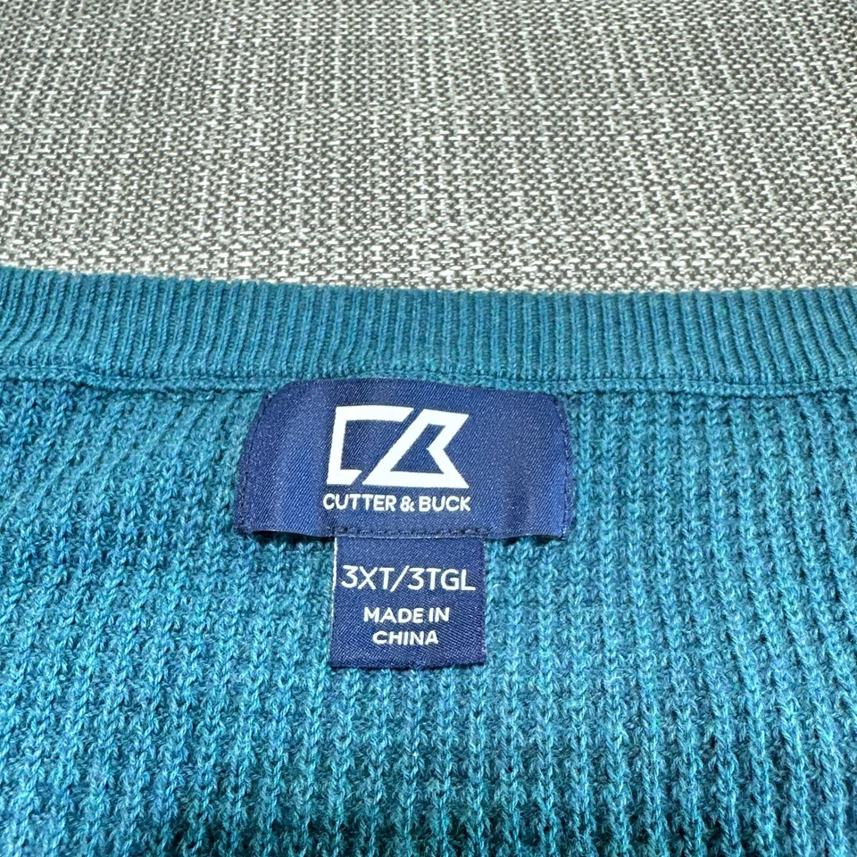 Cutter Buck Sweater Mens 3XLT Teal Blue Thermal Pullover Outdoors Casual - Image 2 of 4