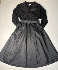 VTG 1970s Halston III Dress Black Taffeta Lace Rhinestones Women’s 12 RARE