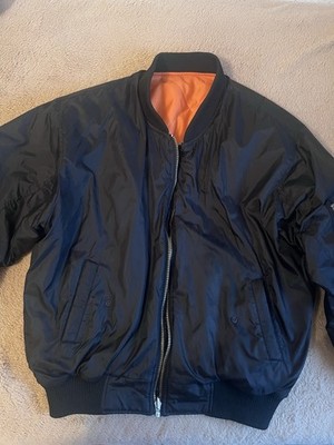 Herren Bomberjacke MA-1 Stil, Gr. L, Schwarz/Orange, Reißverschluss, Taschen
