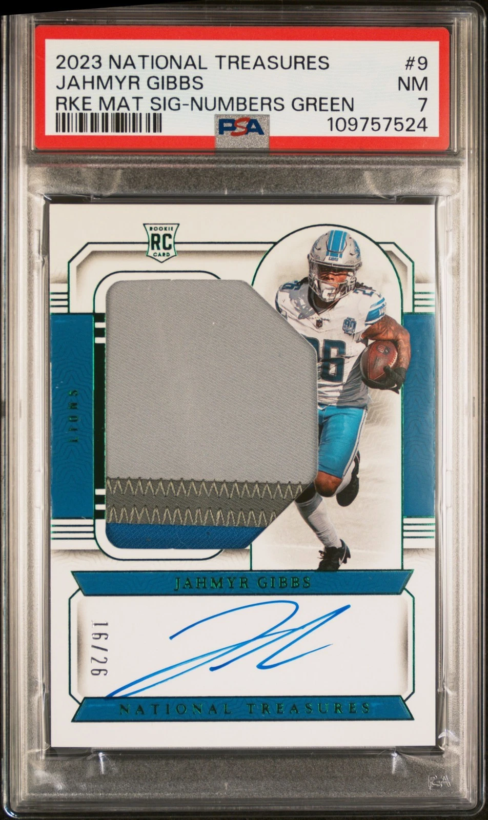 Jahmyr Gibbs Panini National Treasures Rookie Material Signatures Rps #9 Numbers Green