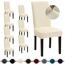 Dining Room Chair Covers Set of 8, Beige Non-Slip Spandex Stretch Dining Chai...