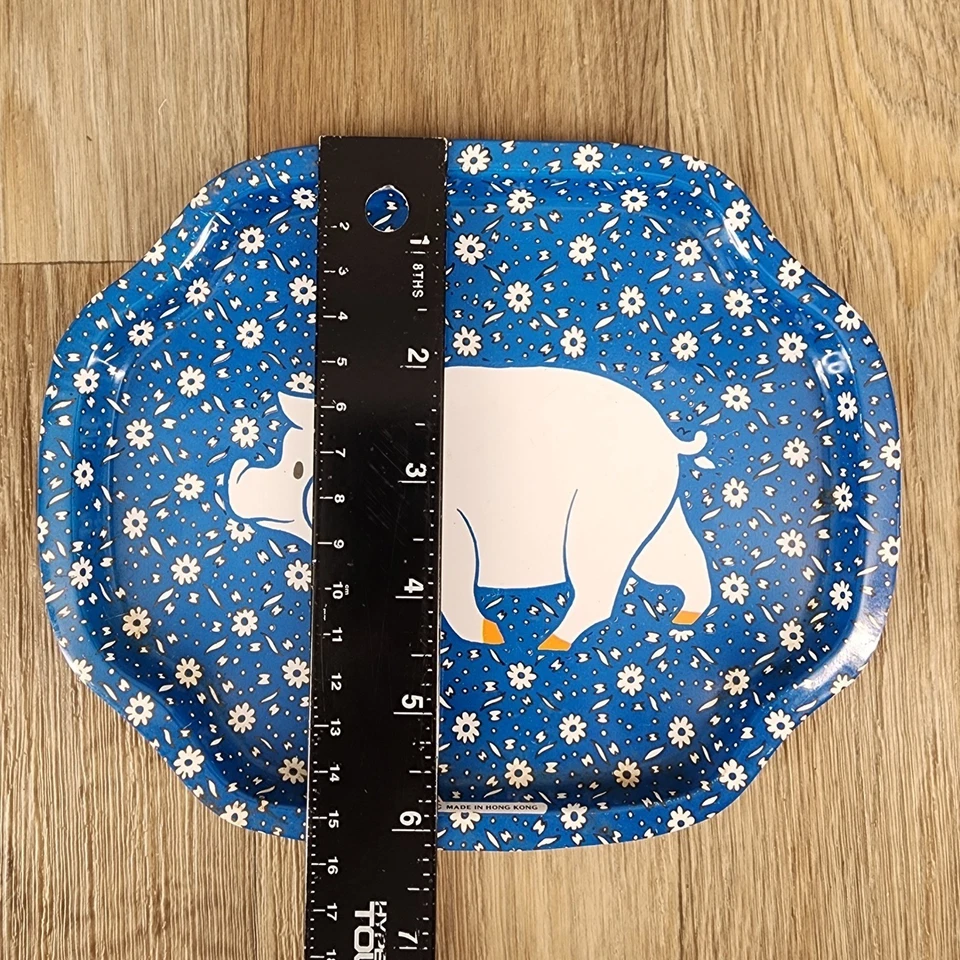 Juego de bandejas metálicas vintage para animales de granja decoración de cocina redondo cerdo rojo flor azul Foto 3 de 4