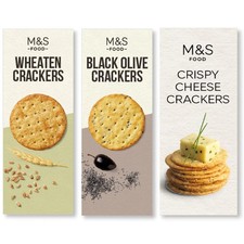M&S Crispy Crackers Snacks Selection 150g - Wheaten, Black Olive, Crispy Cheese