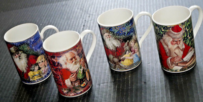 Dunoon Christmas Wishes 4 different porcelain coffee or tea mugs Scotland LOT