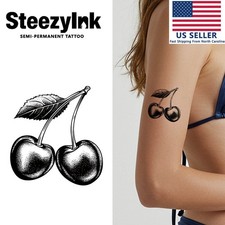 SteezyInk temporary tattoo Twin Cherries last upto 2 weeks 3 x 3 inch