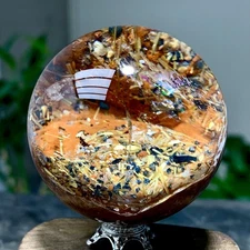 152G Natural rutilated with Black iron ore Quartz Crystal Sphere Ball Healing