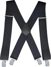 Men  s Heavy Duty Belt Loops X Back 2 Inch Wide Suspenders with 4 Snap Hooks