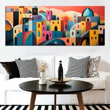 Vibrant Abstract City Landscape Wall Art Home Decor Hand Painted Oil Painting
