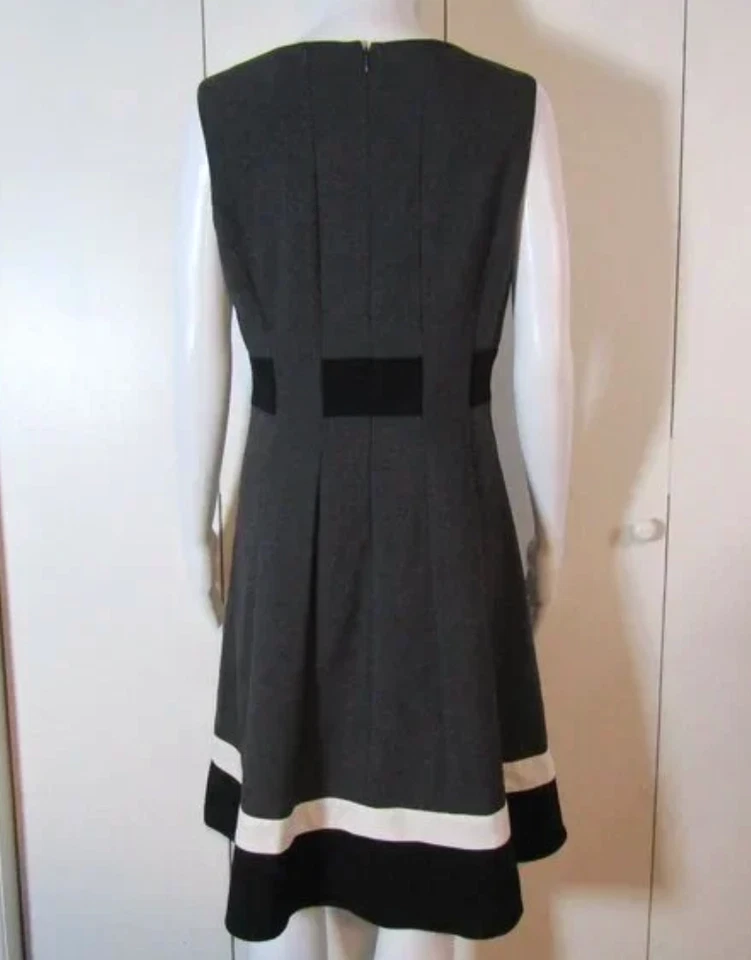 VESTIDO VAINA GRIS CALVIN KLEIN Business o Coctel con Borde Blanco y Negro Talla 8 Foto 4 de 4