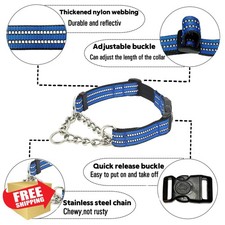 Martingale Dog Collar Blue S Reflective Chain Training Quick Release