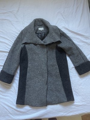 Per Una Marks & Spencer Grey Wool Blend Coat UK 12 Longline Winter Jacket
