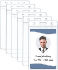 6 Pack Vertical ID Card Holder Waterproof Clear Badge Sleeve Zip Case