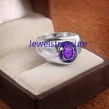 Natural Amethyst Gemstone with 925 Sterling Silver Ring For Men's  #9595