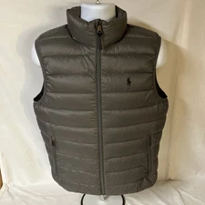 Polo Ralph Lauren Mens Down Puffer Vest Gray w/ Black Logo Medium Free Shipping!