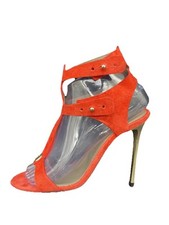 Versace Collection Coral Orange Suede Leather Strappy Heels Stiletto EU Size 37