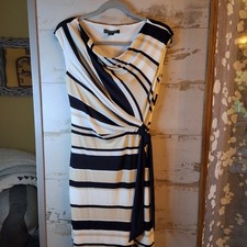Lauren Ralph lauren navy white striped caps sleeve Side Tie dress Sz 4
