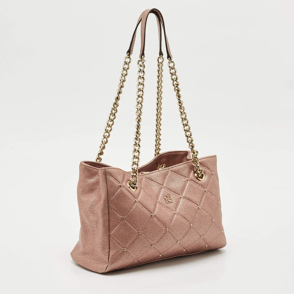 CH Carolina Herrera Metallic Pink Leather Crystal Chain Tote - Image 3 of 4