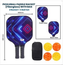 Pickleball Paddle Set Fiberglass 2 Rackets 4 Balls Bag for All Levels Play