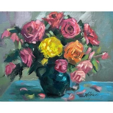 Wilgan, Flowers, Jug of Flowers, Still life, Impressionism, Oil painting 8x10”