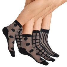 3 Pairs Black Sheer Socks Women Ankle,See Through Socks for Women,Dots, Strip...