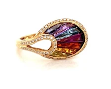 Bellarri Diamond Multicolor Gems 18k Rose Gold Cocktail Ring - Size 7