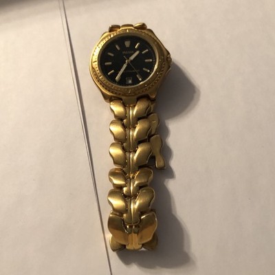 Pulsar Watch Men Black Dial Gold Tone Date Round V732-0010 For Parts Or Repair