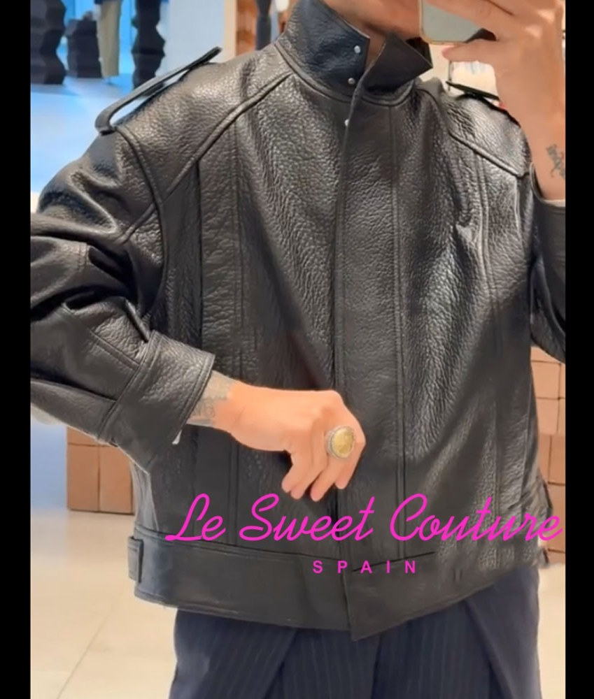 ZARA WOMAN NWT FW25 LEATHER BOMBER JACKET BLACK LIMITED EDITION