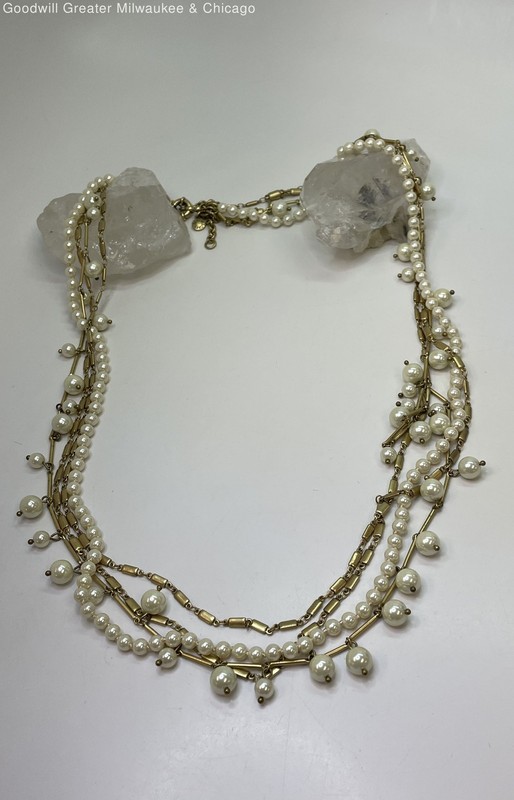 J. Crew Gold Tone Faux Pearl Multi-Strand Necklace 96.8g