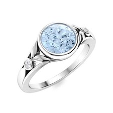 Aquamarine Gemstone Three-Stone Engagement Prong Ring 925 Sterling Silver