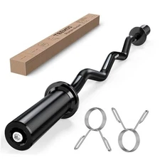  Olympic EZ Curl Barbell Bar, 47" Curl Bar with 2 Spring Collars, Curling bar 