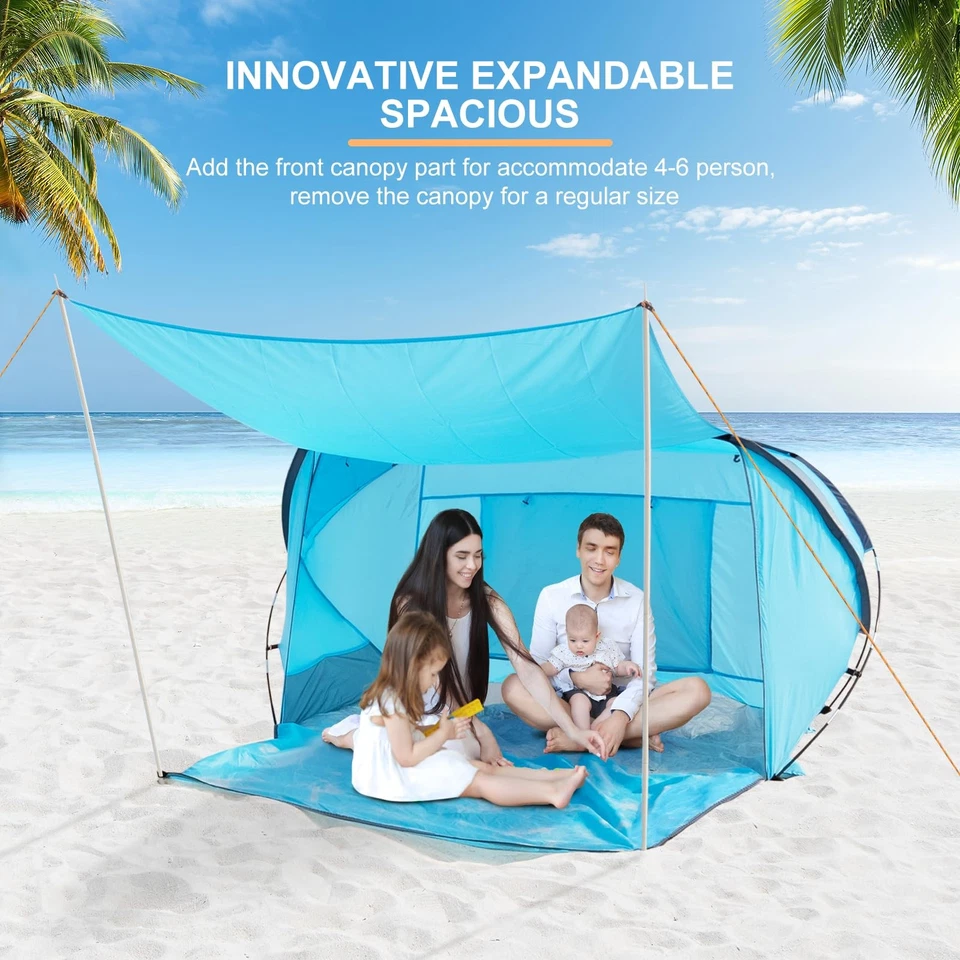 Tienda de Playa con Toldo, Cabaña de Playa Refugio Solar para 4-6 Personas, Por Ligero Foto 2 de 4