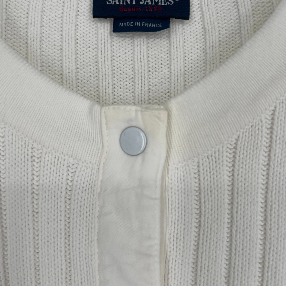 Cárdigan Saint James Mujer 12 Blanco Acanalado Preppy Costero Clásico Minimalista Foto 4 de 4