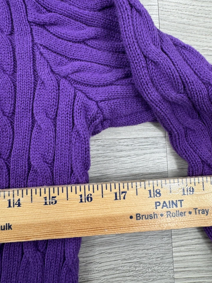 Polo Ralph Lauren Suéter Niñas L Púrpura Cable Tejido Cárdigan Codo Parche Poni Foto 4 de 4