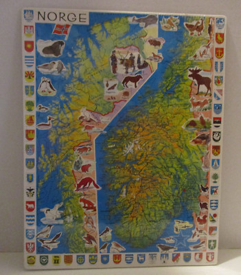 Jigsaw Puzzle Norge Norway Larsen Frametray Map 61 pieces New Sealed Animals
